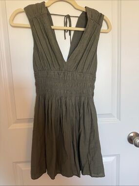 Abercrombie & Fitch Olive Green Sleeveless V-Neck Mini Dress